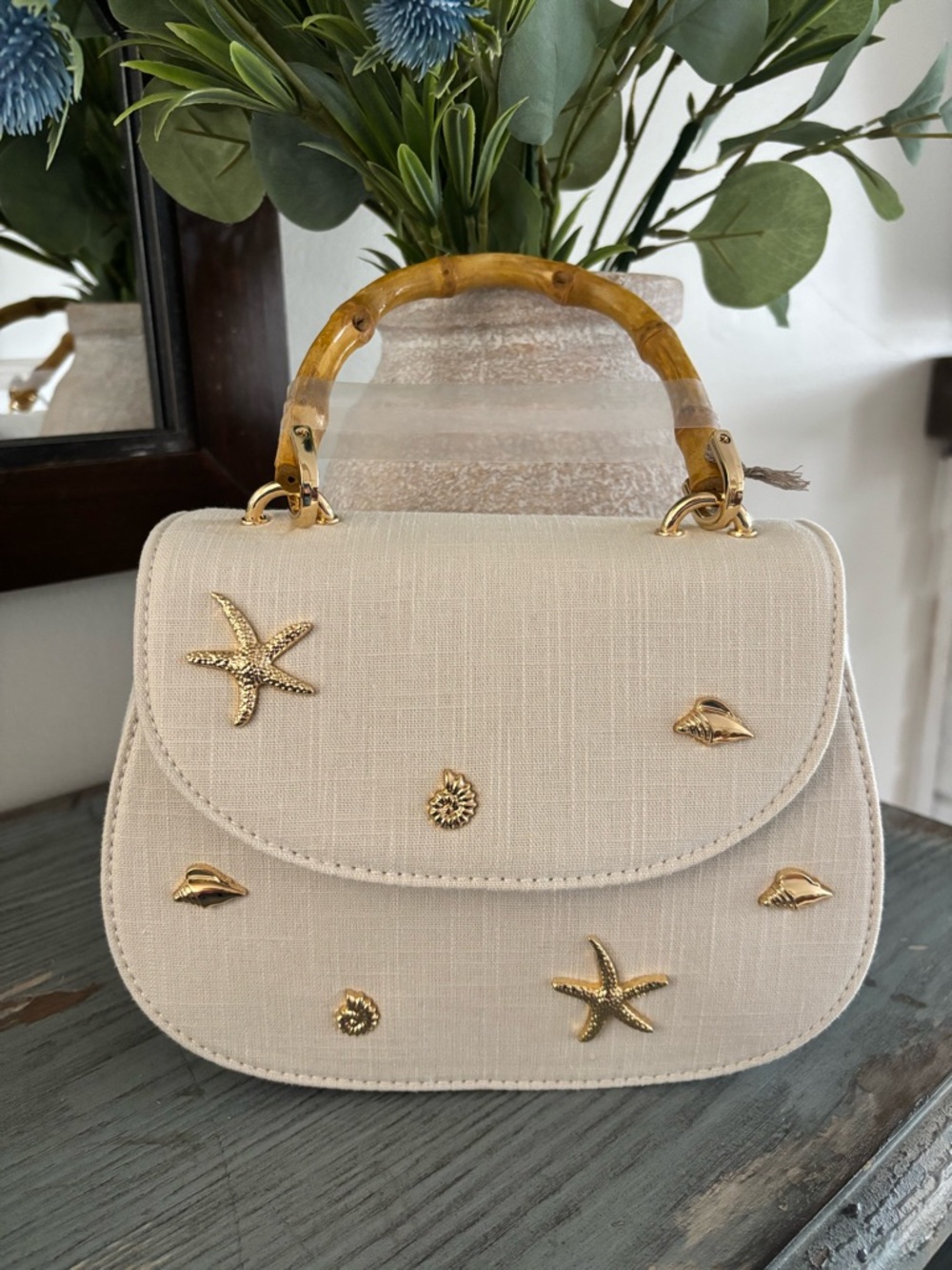 a new day Cream Mini Top-Handle Bag with Gold Shell Accents